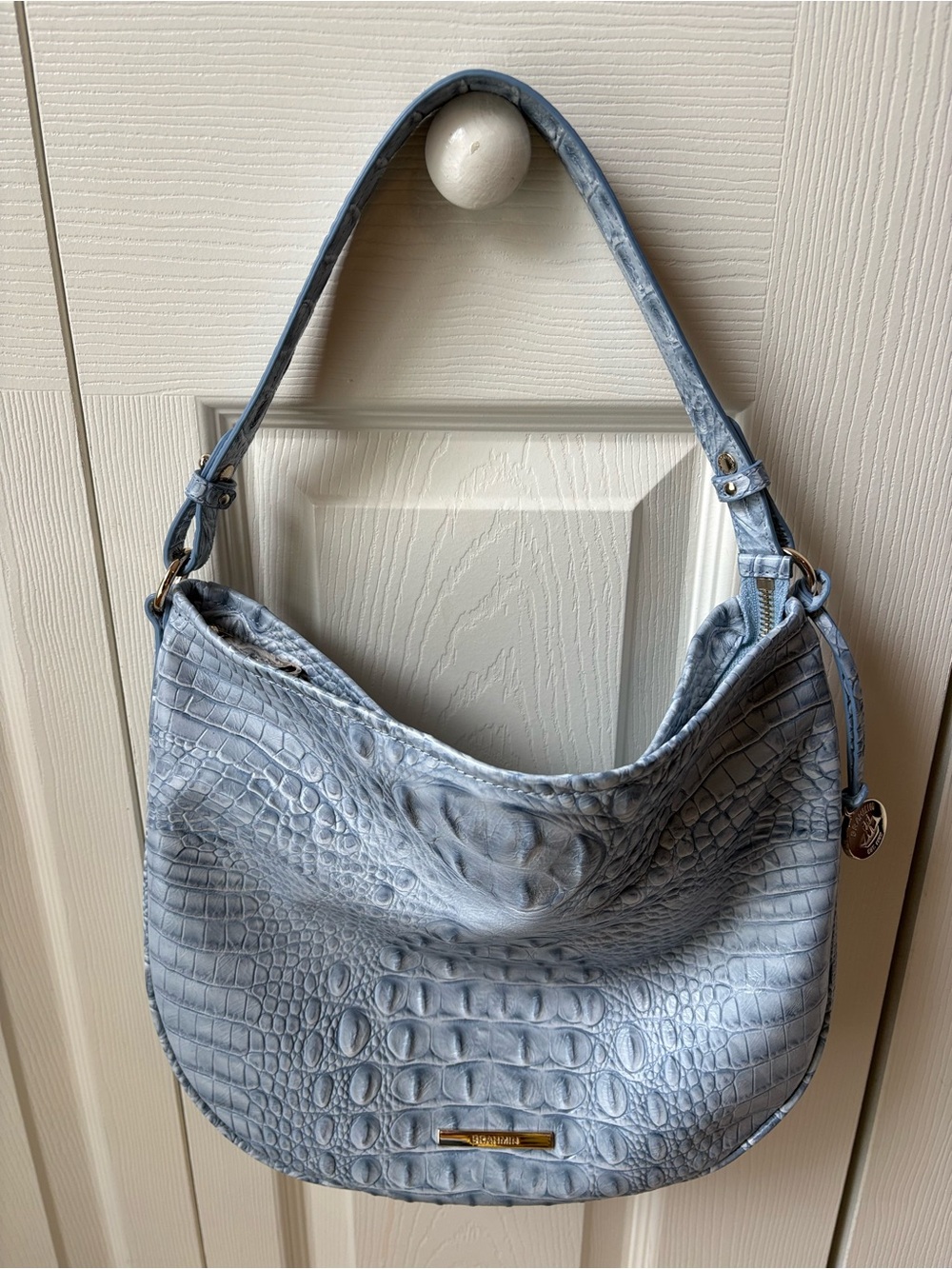 Brahmin Light Blue Croc-Embossed Hobo Shoulder Bag